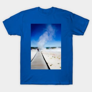 Tourists Watching Fountain and Morning Geysers Yellowstone Wyoming T-Shirt